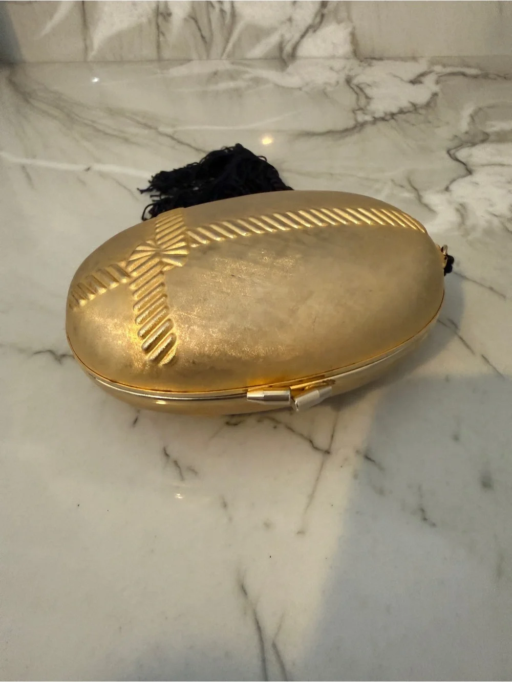 Vintage Gold Embossed Oval Clutch - Elegant Women's Evening Bag